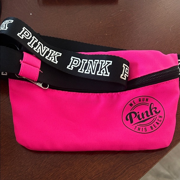 PINK Victoria's Secret Neon Pink Logo Waist Bag with Black Branded Strap Bundle - Picture 2 of 6